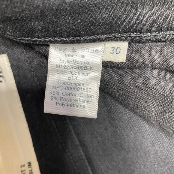 Rag & Bone Jeans Men's Size 30x33 Fit 2 Slim Leg Straight Button Fly Black Denim - Picture 8 of 11